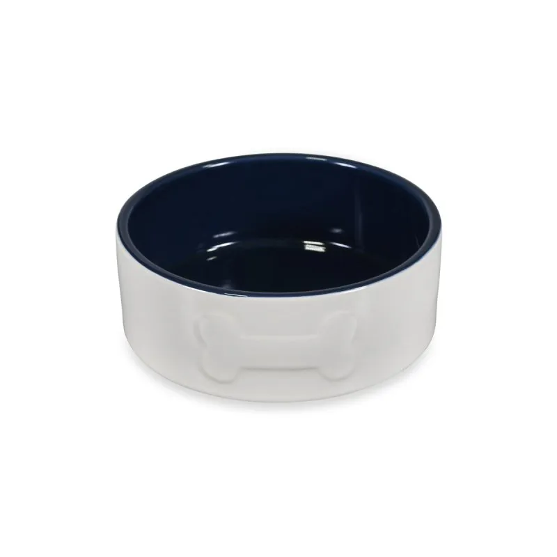 Petface Bone 20cm Ceramic Bowl in Cream and Navy